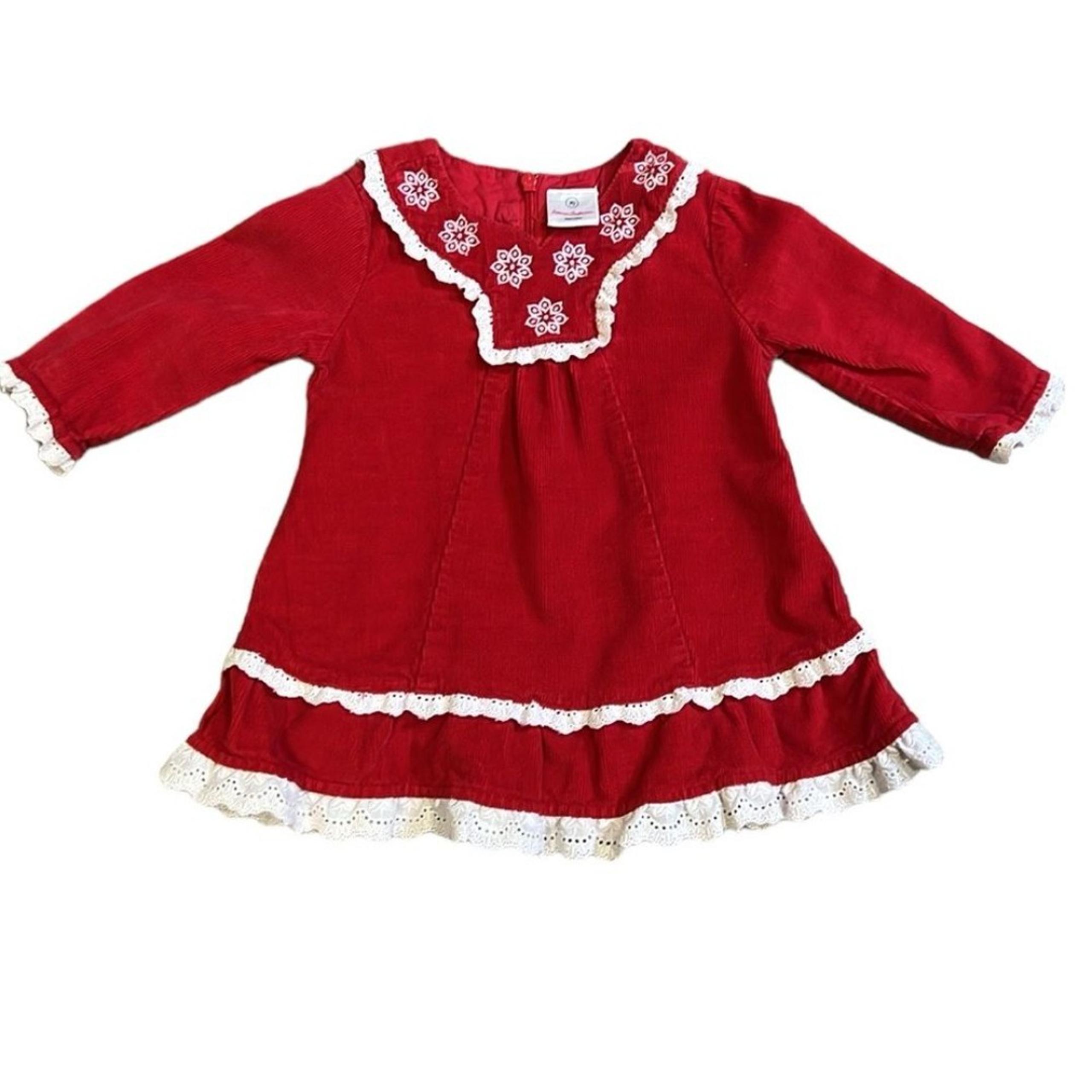 Hanna Anderson red corduroy dress with embroidered snowflakes size 6-12