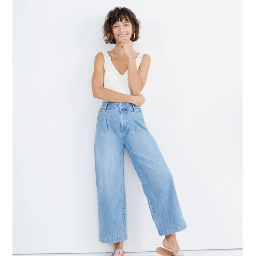 Madewell Double Pleated Wide-Leg Jeans in light wash Size 00