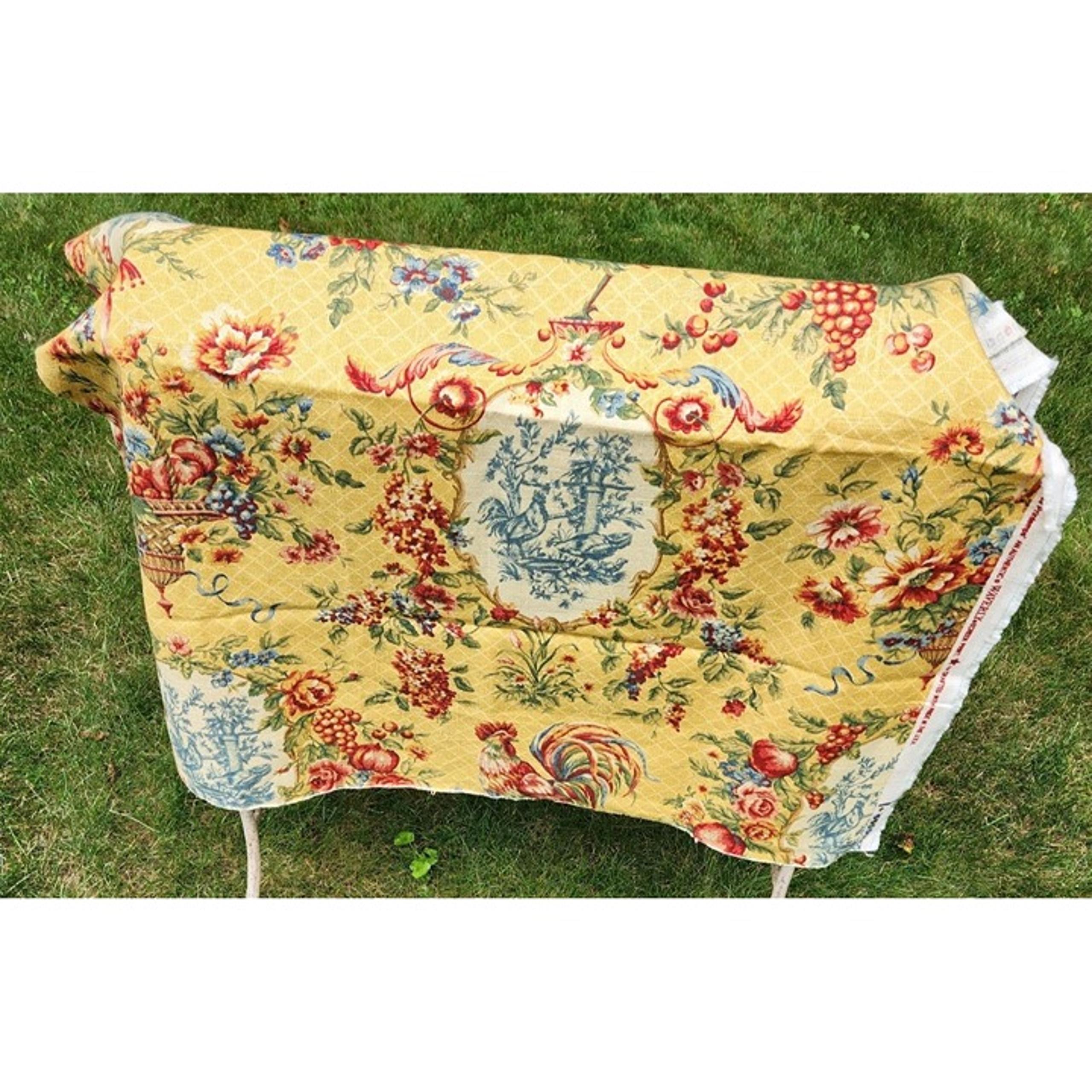 Vintage Waverly Saison De Printemps Fabric Blue Yellow Red French Toile 2 Yards
