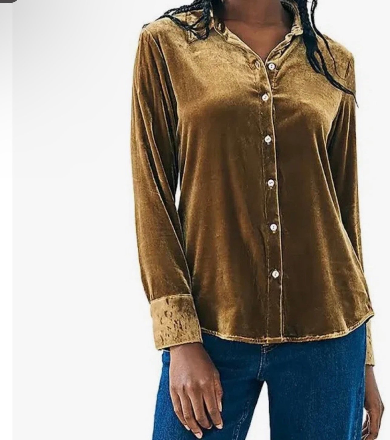 Faherty Breen Velvet Long Sleeve Blouses Sz L Button Front Brown
