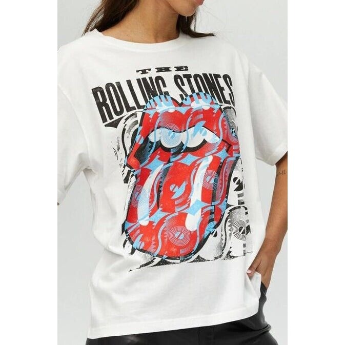 Daydreamer Womens T Shirt Rolling Stones Lick White 1X