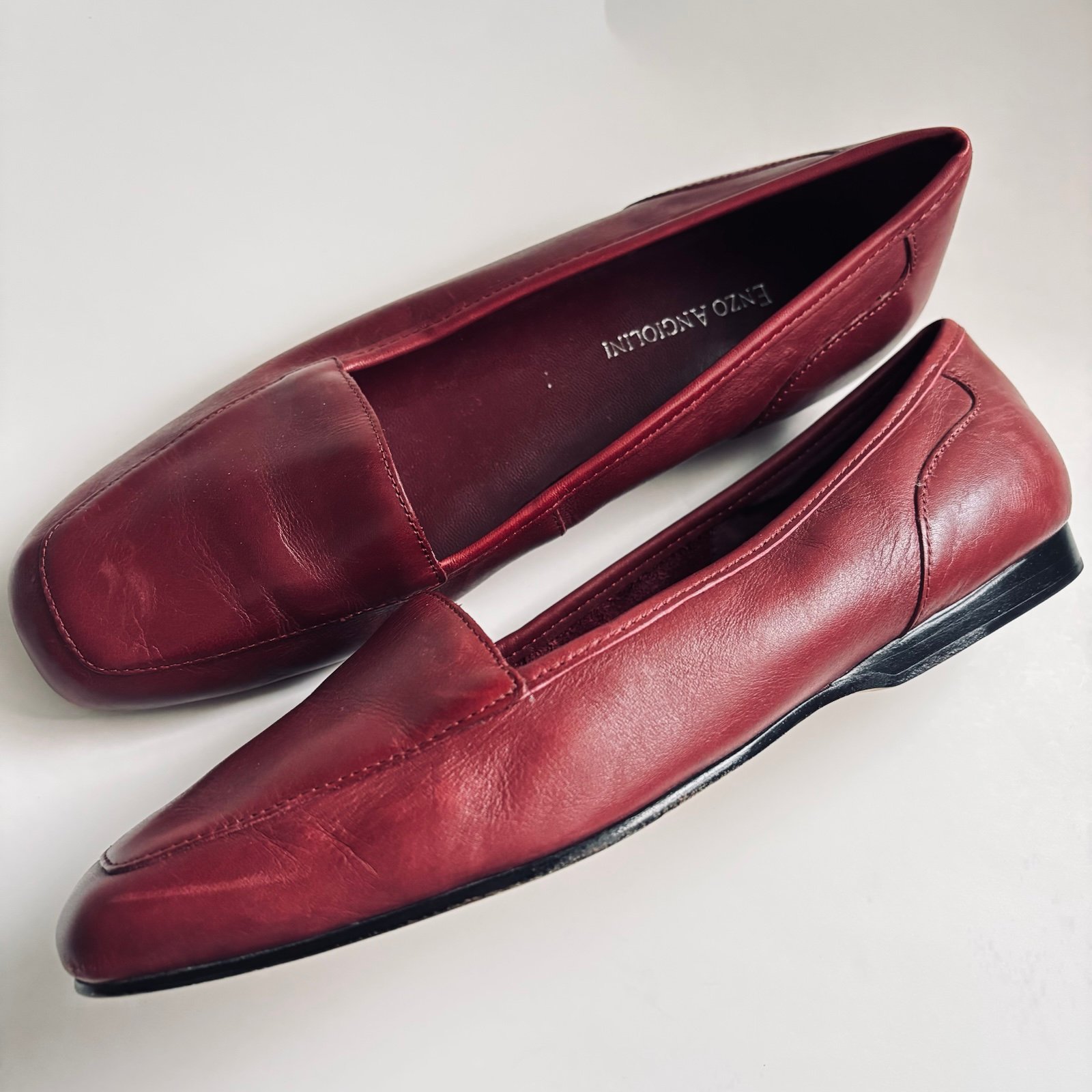 Enzo Angiolini Women's Burgundy Wine Red Flat Square Toe Loafer Shoes Size 8