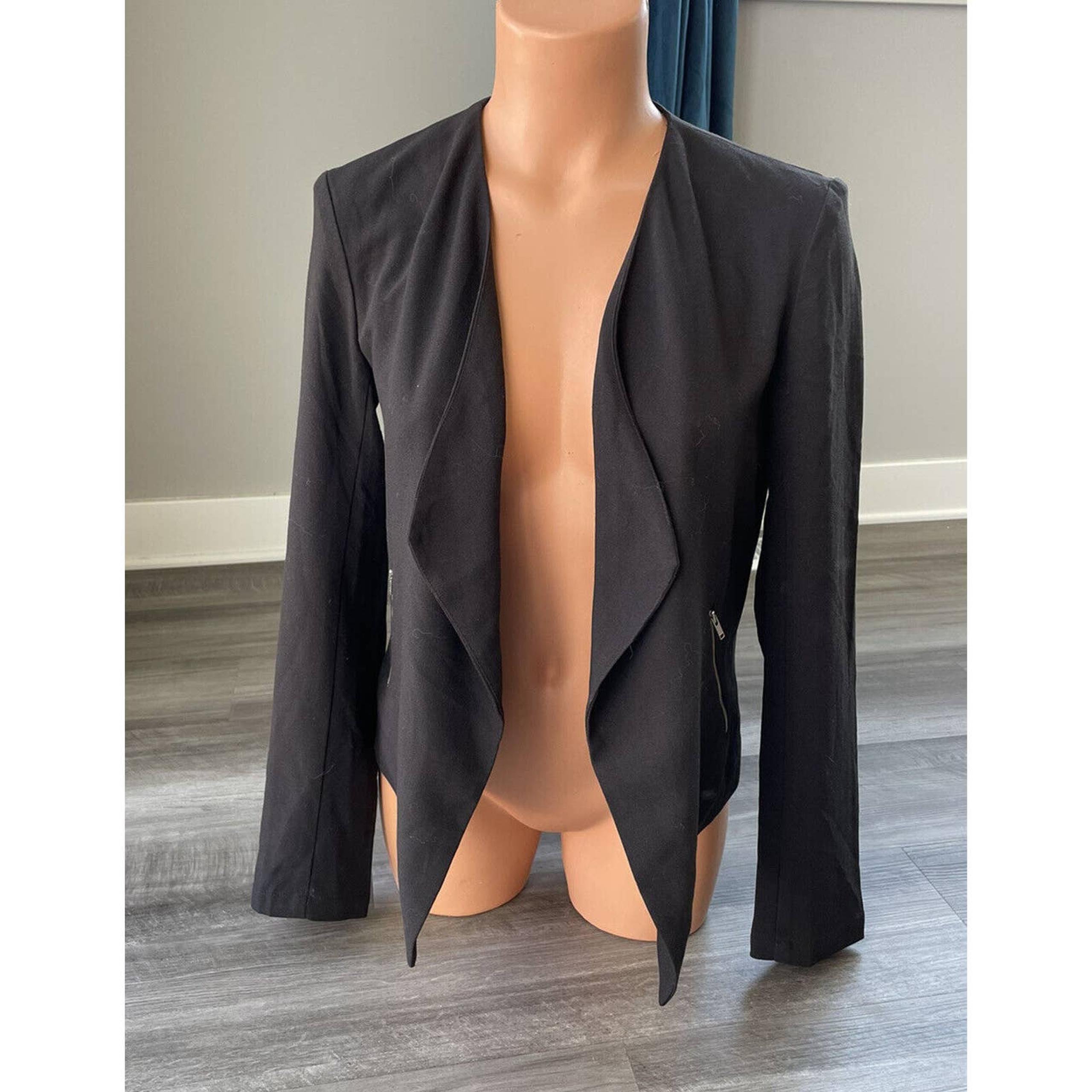 DIVIDED H&M Black Open Draped Blazer Size 8 Lined Zippers L3