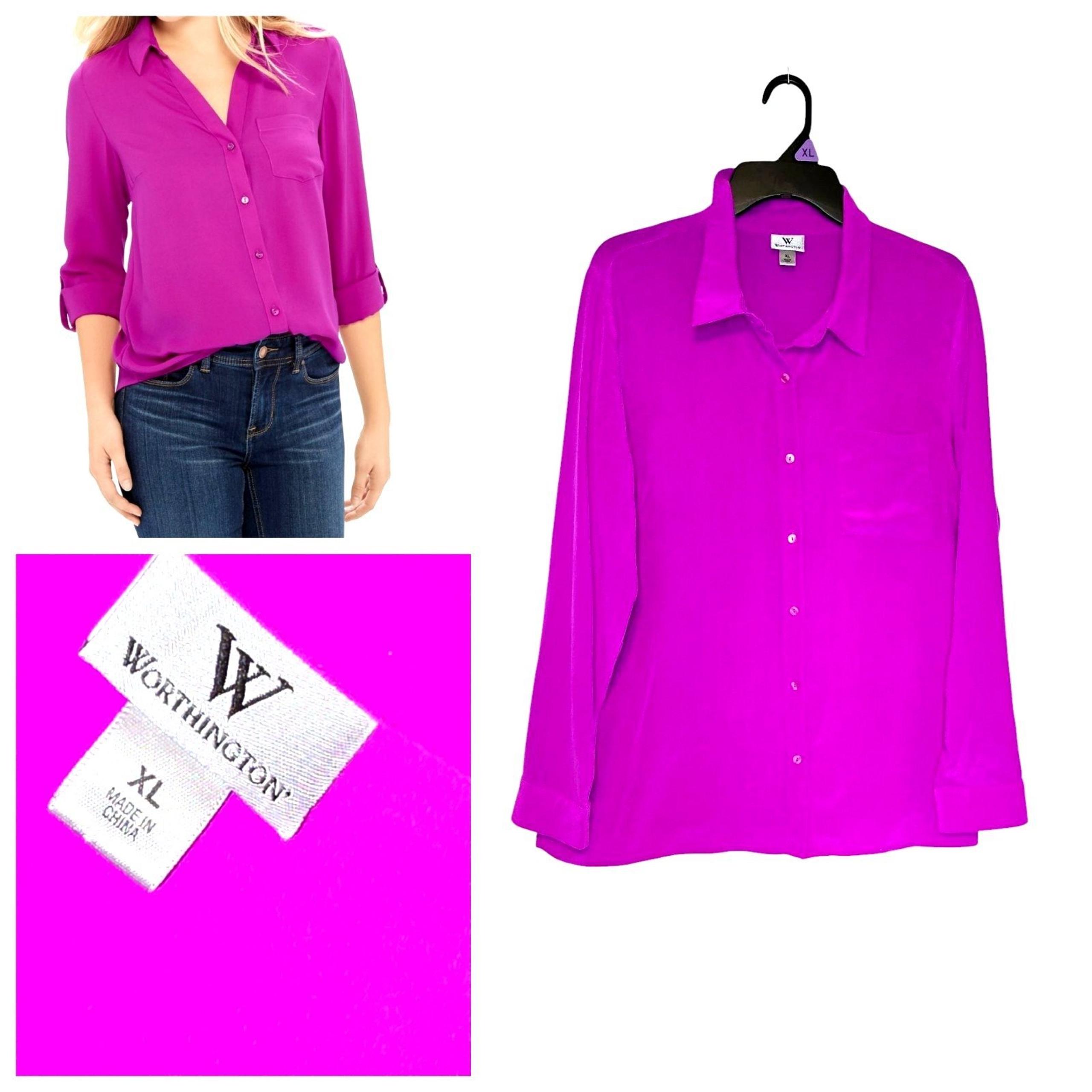 Worthington Gauze Top Size Xl Pink Popover Silk Semi Sheer Blouse Tunic Purple