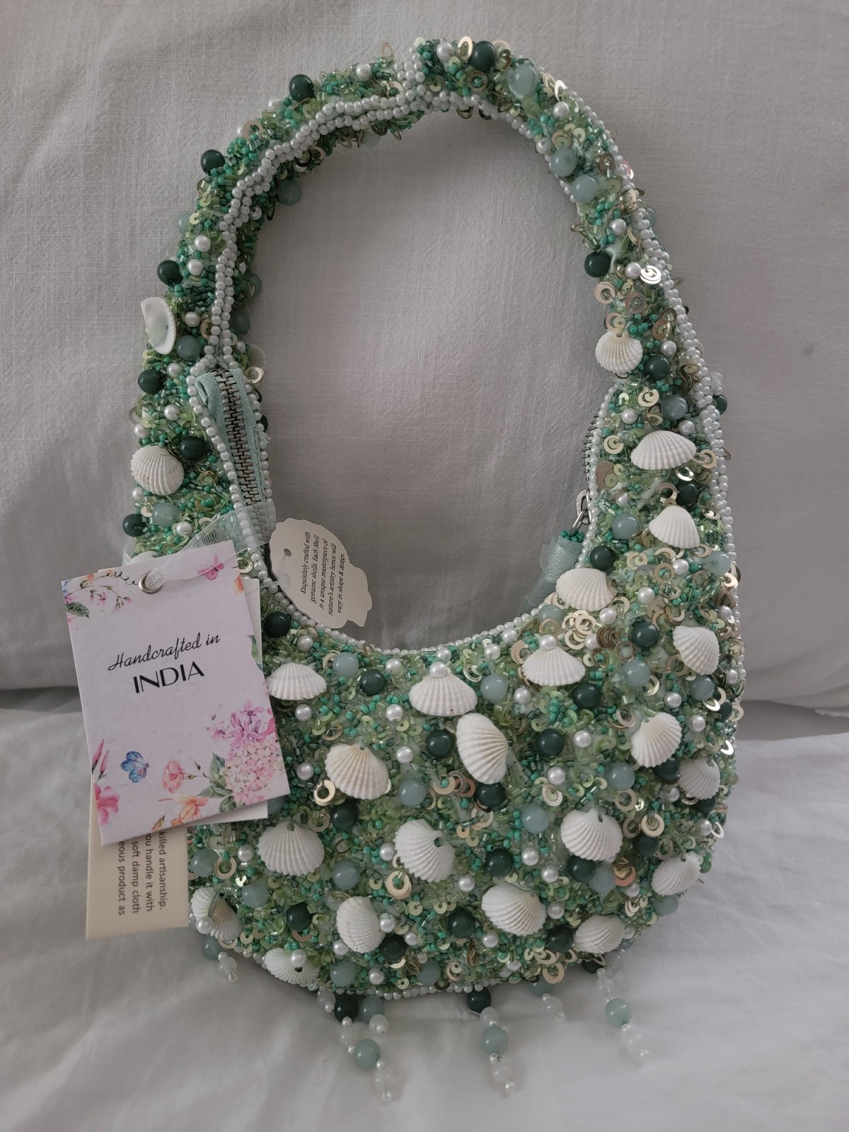 Viral~ green seashell beaded bag
