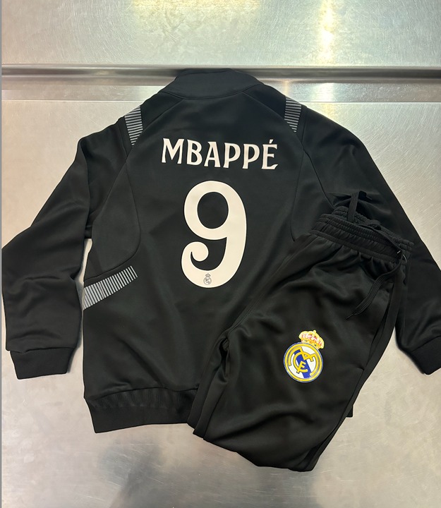 Real Madrid Mbappe Black Tracksuit Warmup