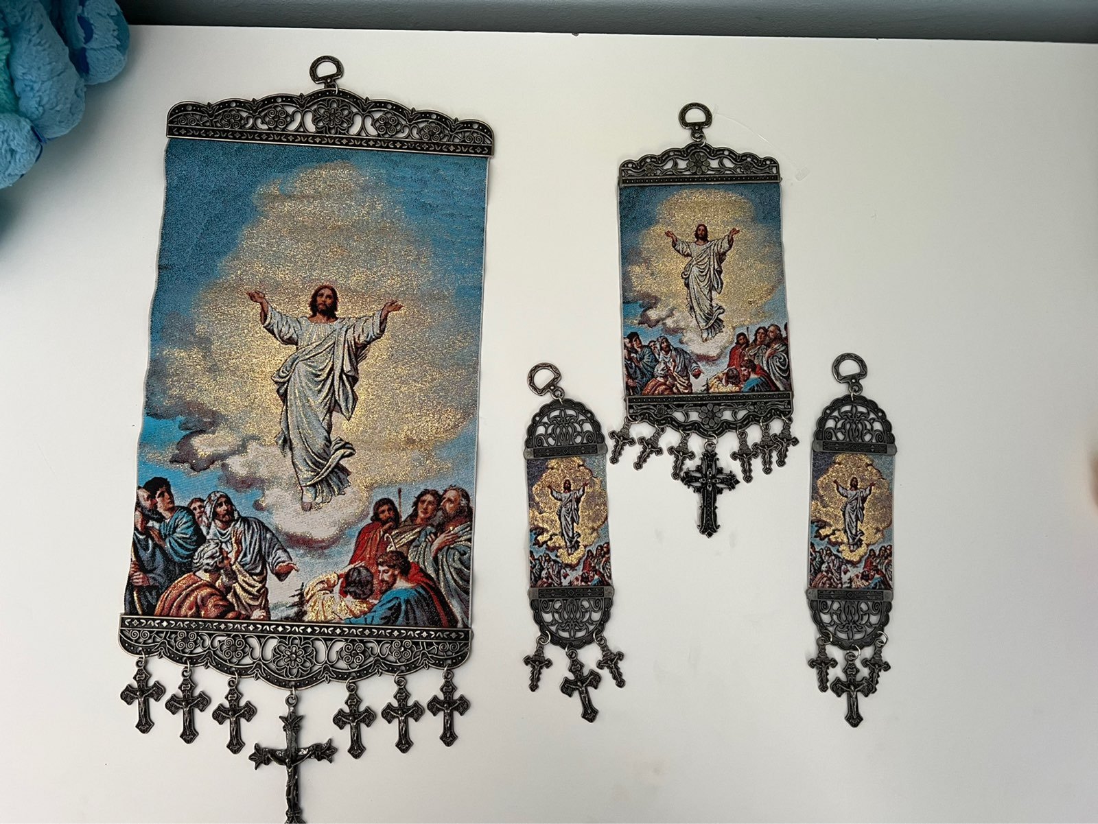 Religious icon banners set of 4 Jesus Christ Pure Cotton with Gold Yarn Wall