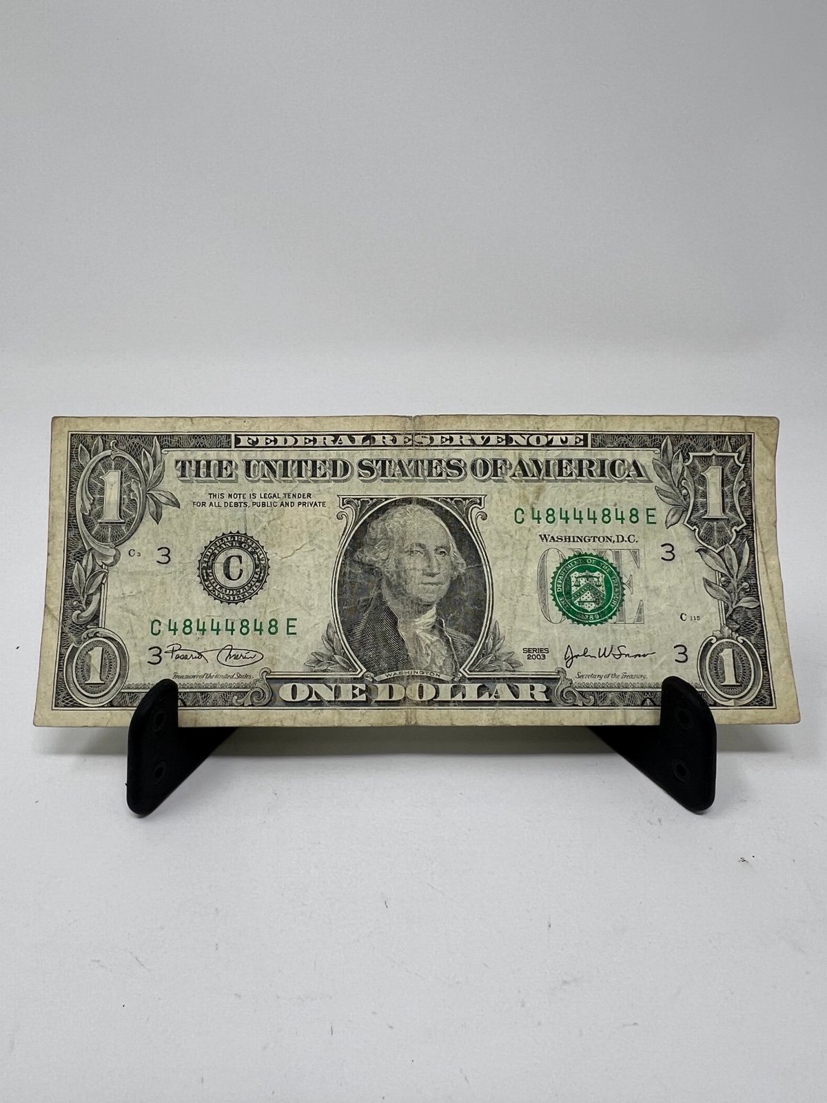 1 Fancy Serial Number 5 Of A Kind 4’s C48444848E Bookend Binary 2003