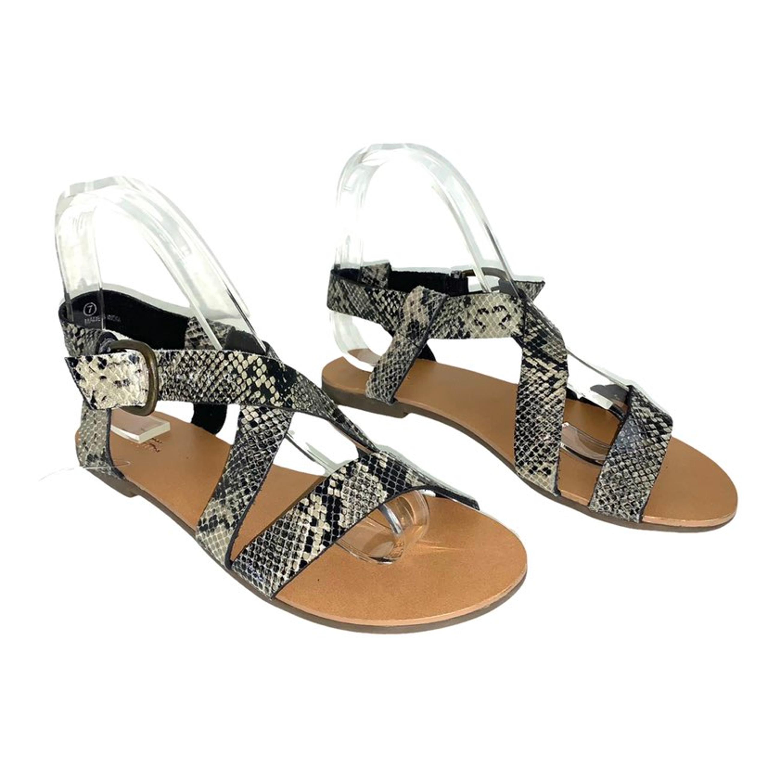 Urban Outfitters Women's Size 7 Flat Sandals Snakeskin Criss Cross Slingback NEW