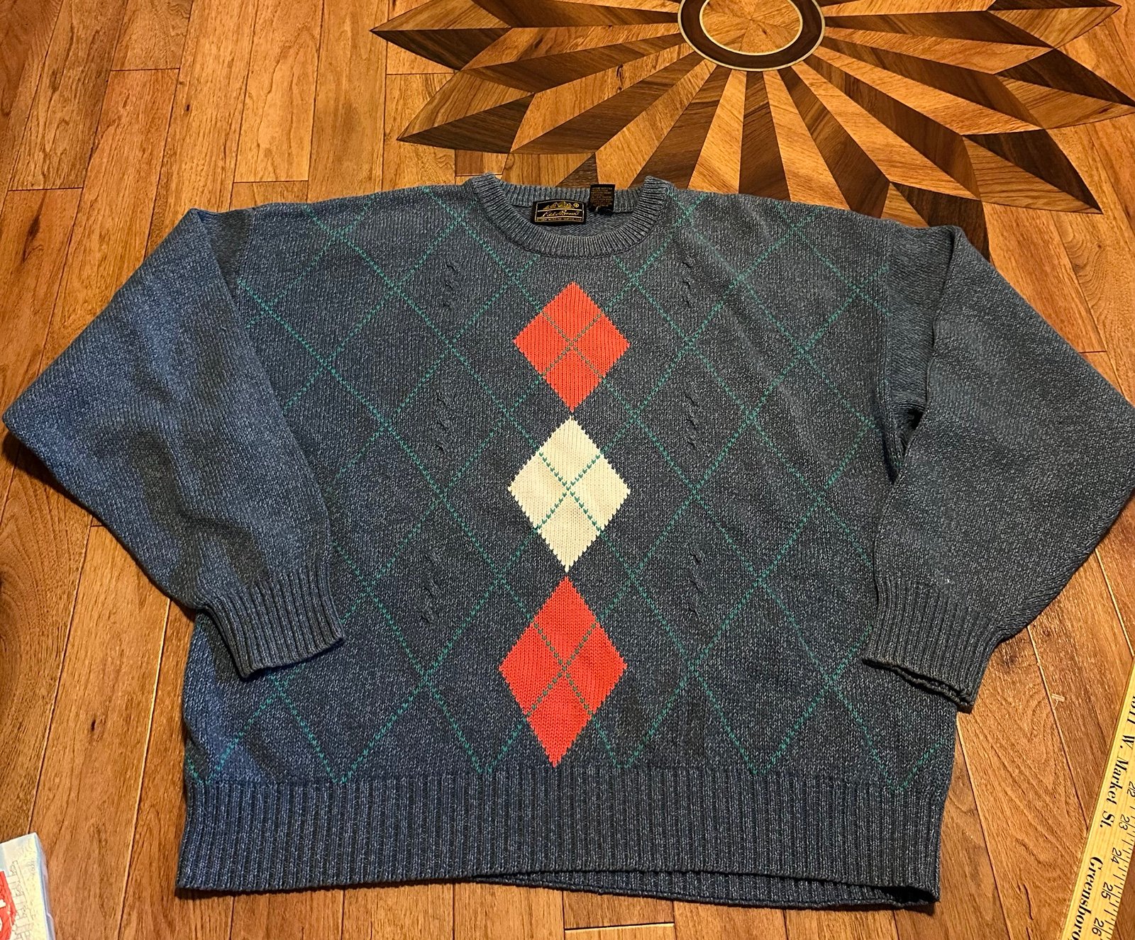 Vintage 1990s Eddie Bauer Argyle Pattern Knitted Crewneck Sweater XL