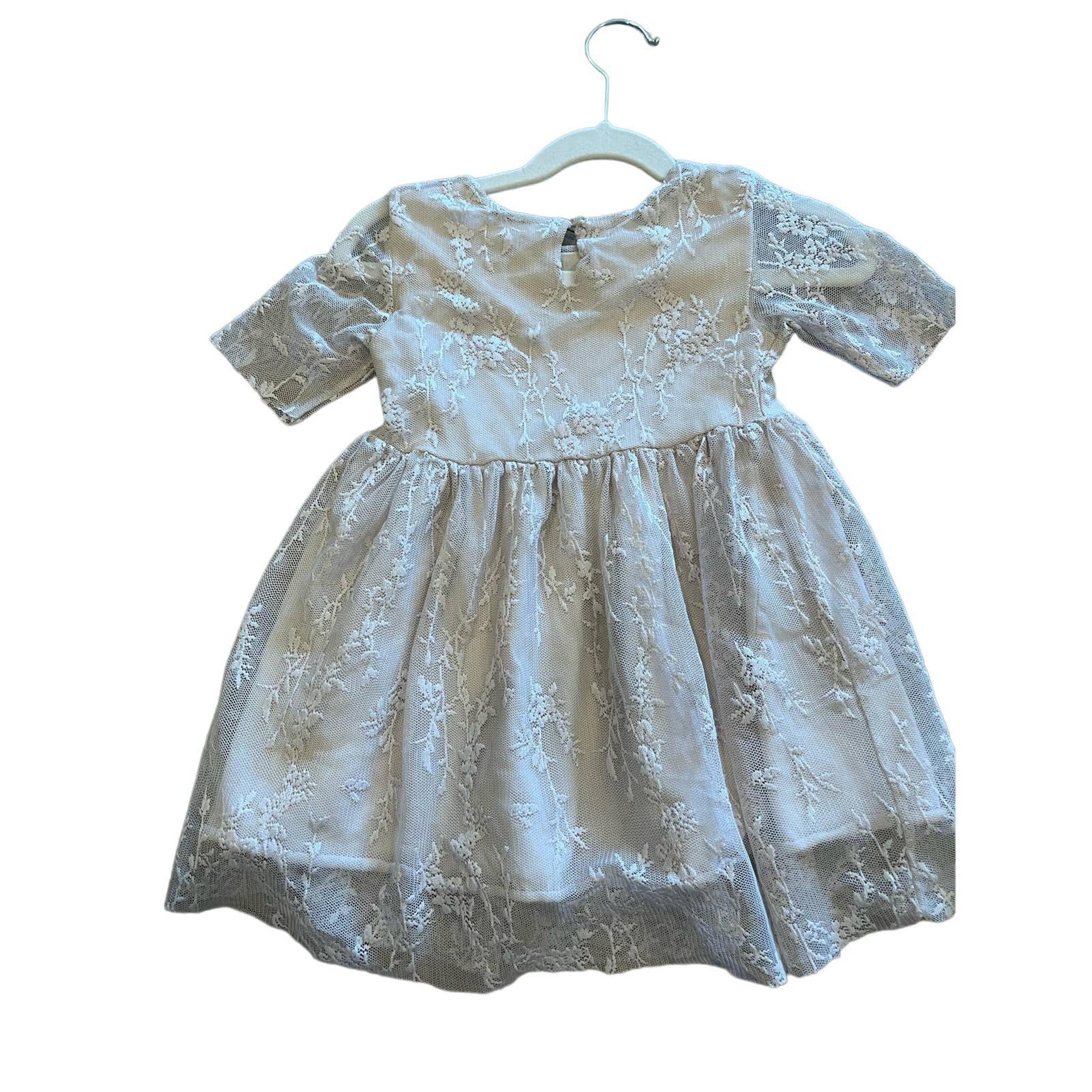Zara Girl Ivory Champagne Lace 3/4 Sleeve Dress Size 3/4Y