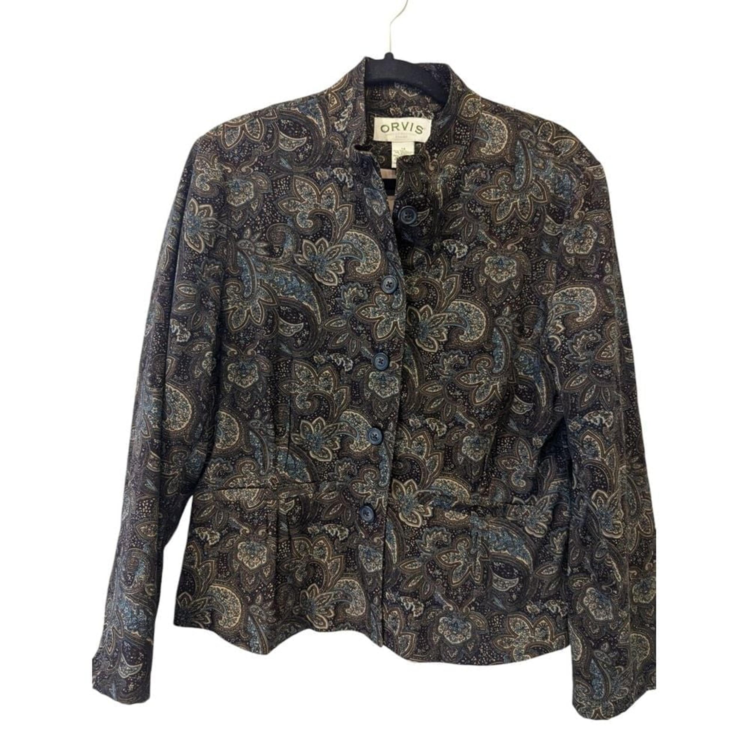Orvis Button Up Jacket Collared Shirt Paisley Pockets Women's Size 12
