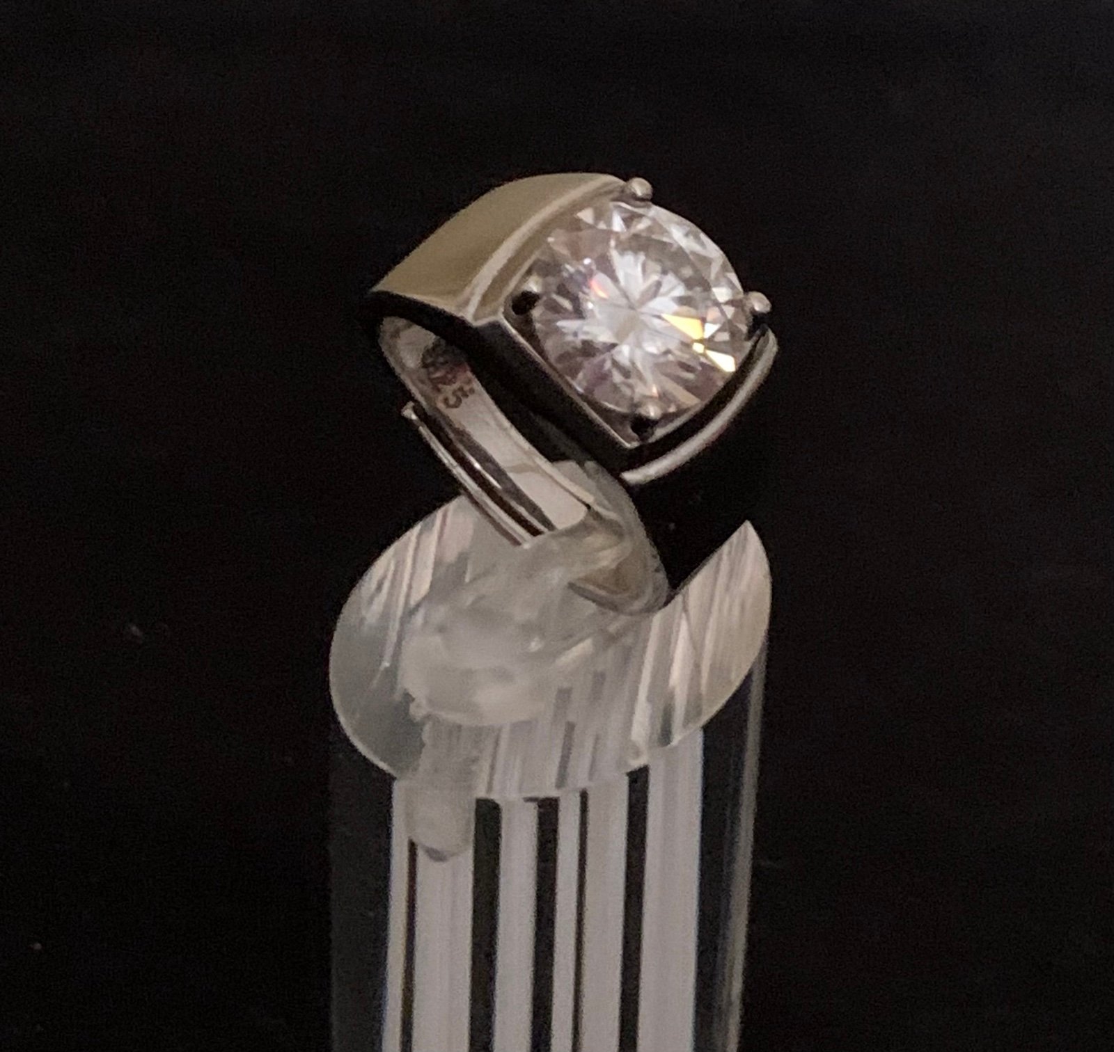 Beautiful Sterling Silver Wide Band 3ct Moissanite Woman’s Ring