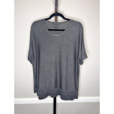 Eileen Fisher Gray Short Sleeve Knit Hi-Low Crewneck Pullover Sweater Size M
