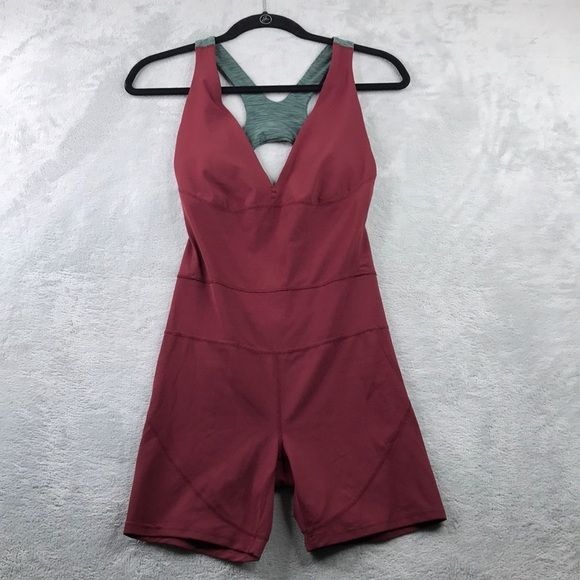 Prana Women's Burgundy Shortie Romper With Racer Back Size Small New
