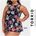 Torrid Black Floral Mesh Overlay Underwire Short Swim Dress Swimsuit 2X 18 20