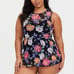 Torrid Black Floral Mesh Overlay Underwire Short Swim Dress Swimsuit 2X 18 20