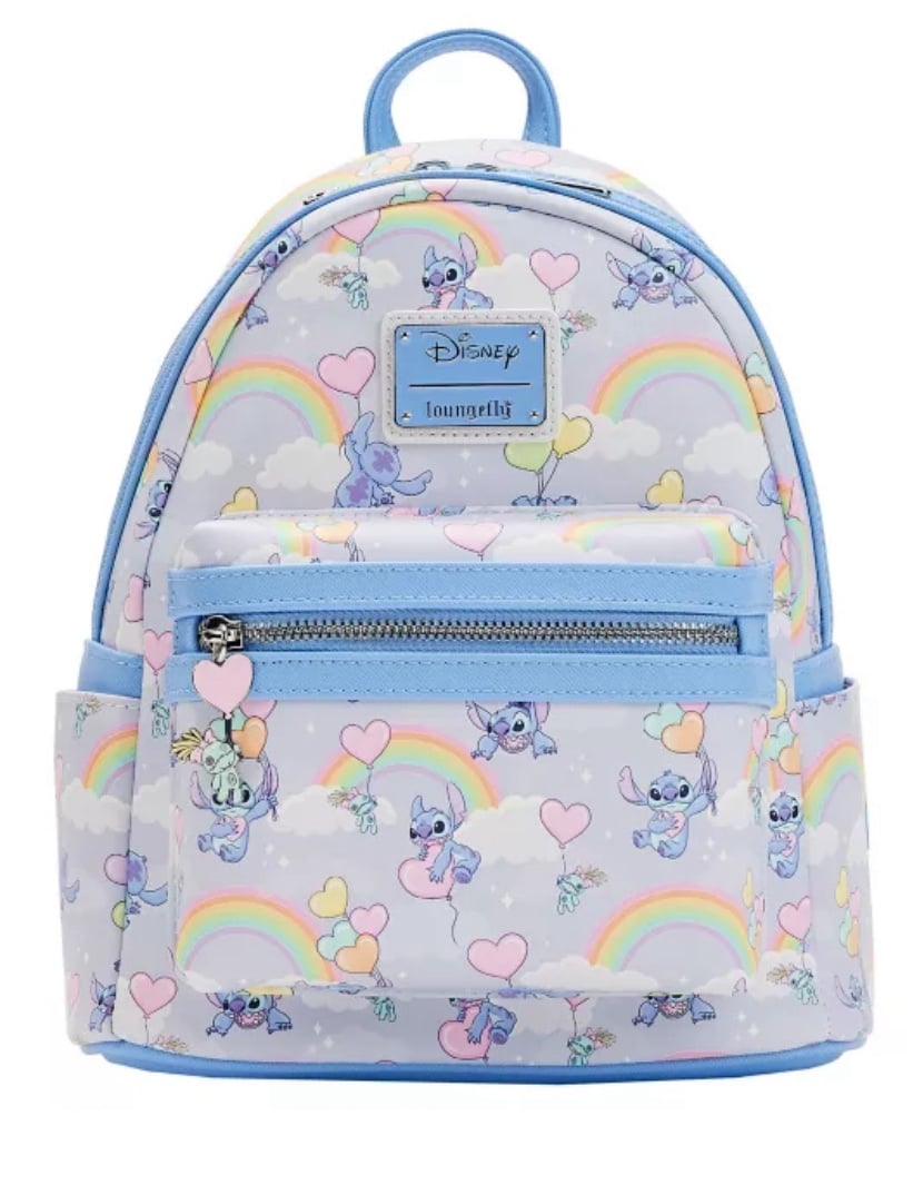 Loungefly Heart Stitch & Scrump Rainbow AOP Mini Backpack NWT
