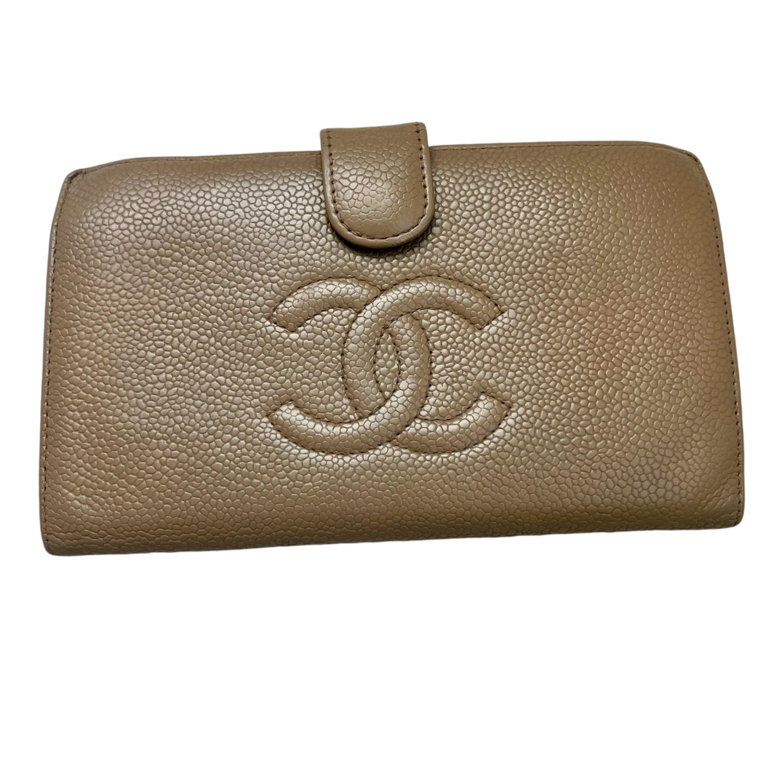 Chanel caviar leather women’s long wallet light brown