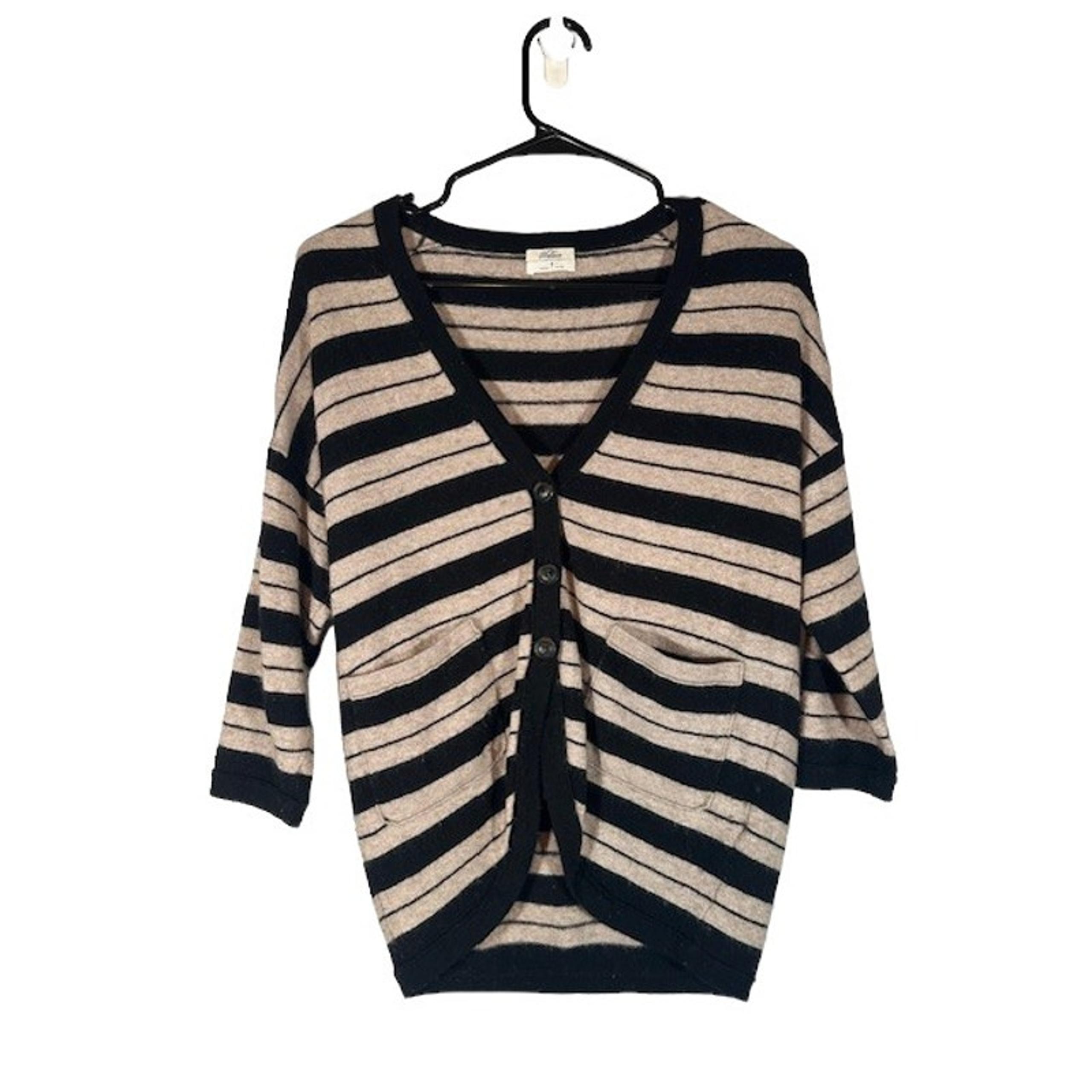 Wallace Cream Black Striped Wool Blend Button Cardigan Sweater Women Sz S