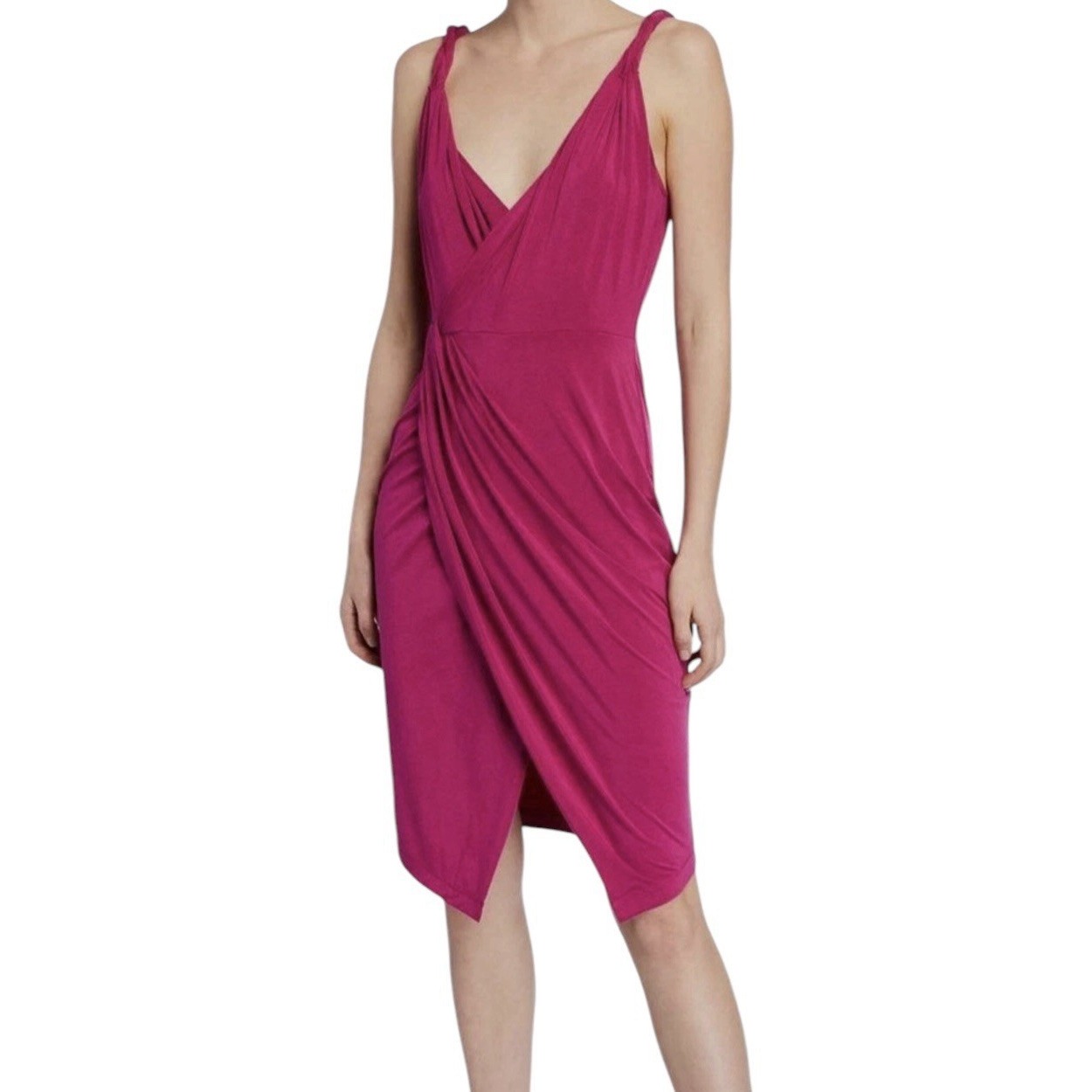 Ramy Brook Dress Women's Large Pink Gathered Sleeveless Stretch Formal Party