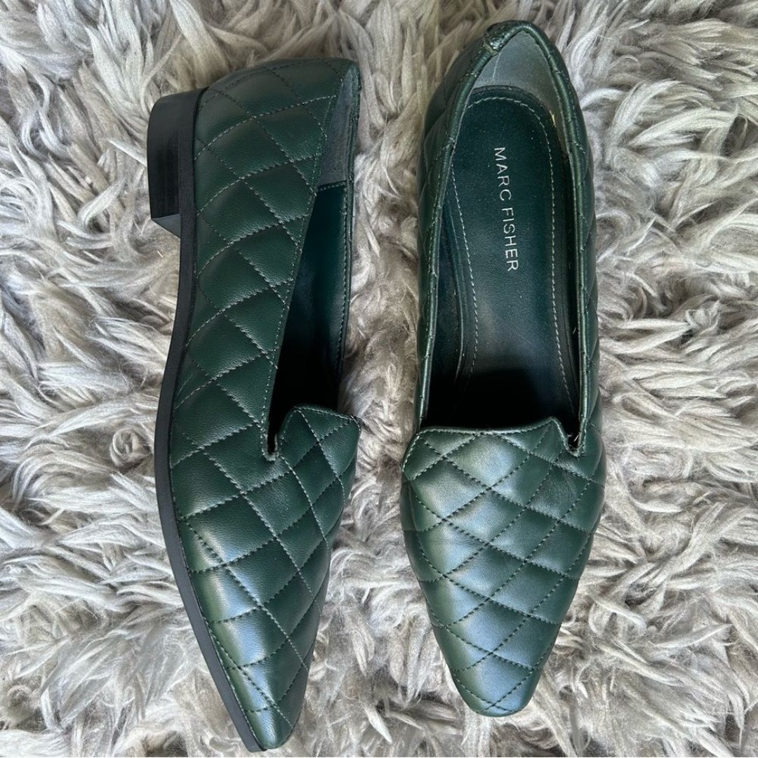 Marc Fisher green quilted leather slip on loafers women’s shoe size 8.5