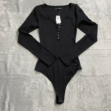Abercrombie Bodysuit Medium NWT Black Ribbed Henley Long Sleeve