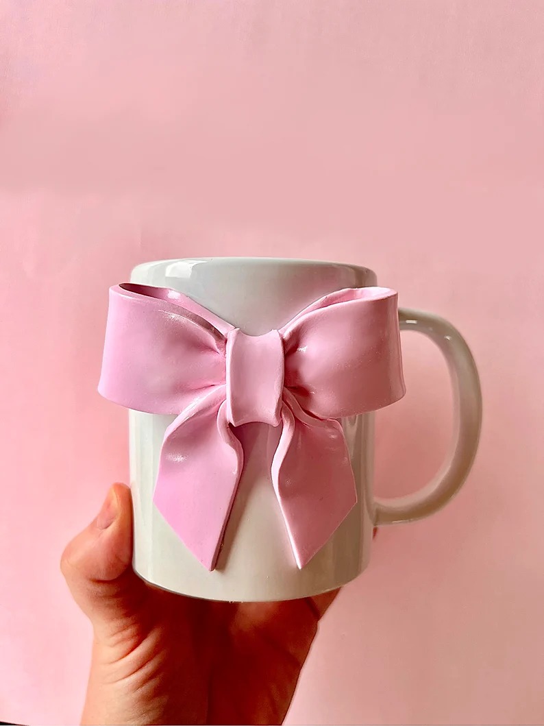 Coquette Pink Bow Mugs/ Cute Ceramic Mug/ Girly Pop Coffee Mug
