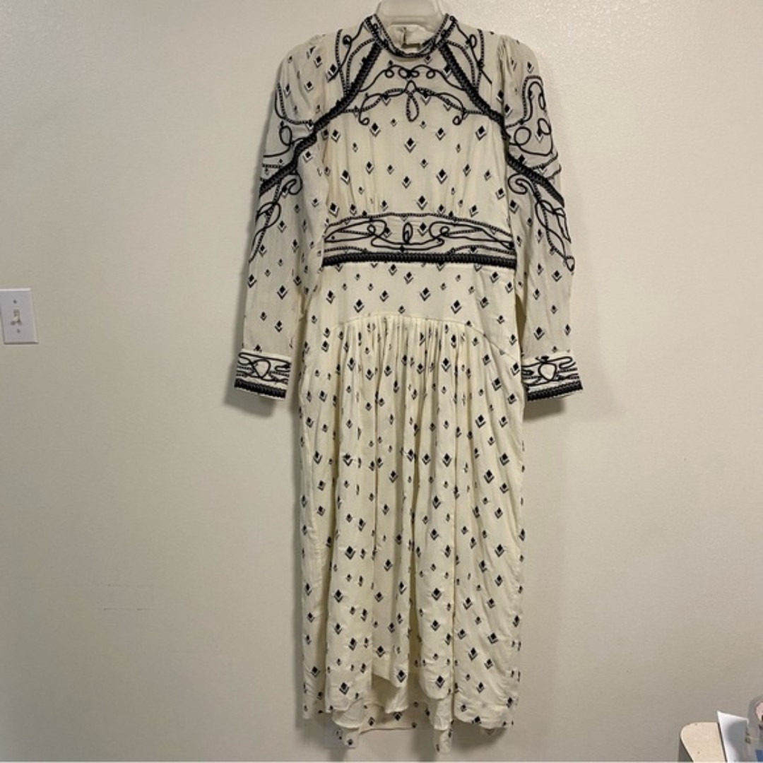 Karen Millen Embroidered Cornelli Tape Woven Dress Size US 14 NWT