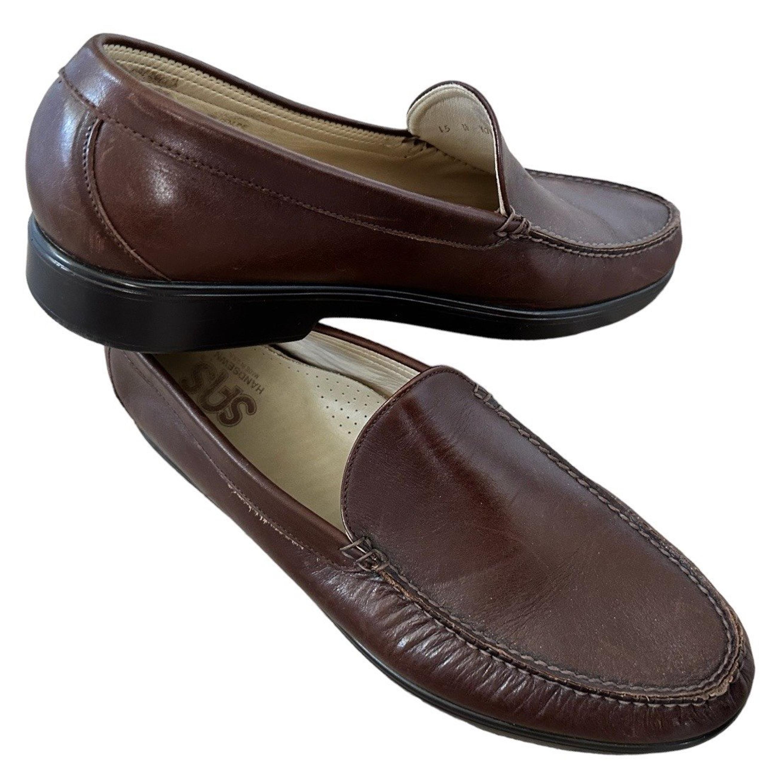 Men's SAS Venetian Brown Leather Slip on Loafers Shoes Made USA Sz 15 Moc Toe Lo