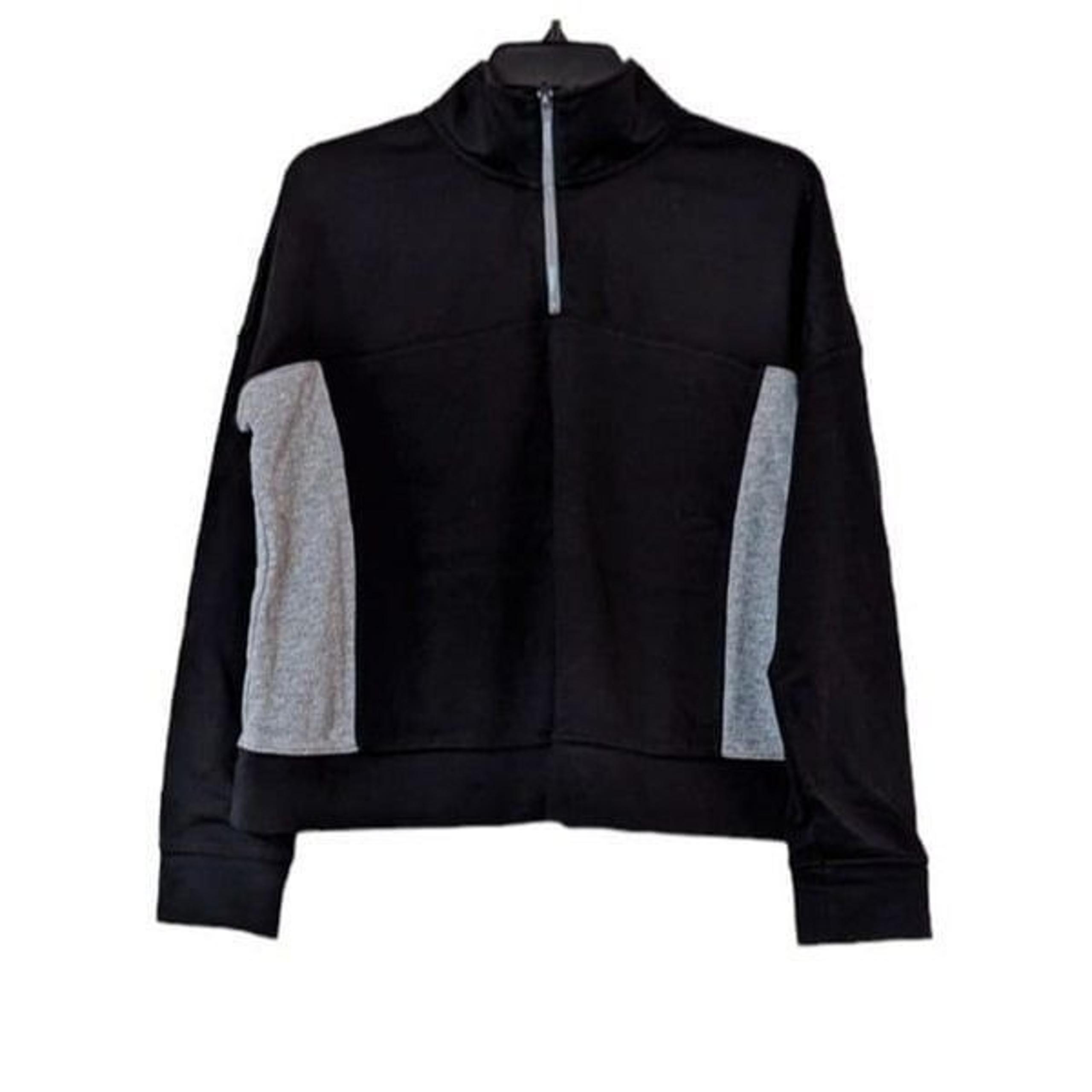 Xersion Womens PL Black Gray Sweatshirt Pullover 3/4 Zip Long Sleeve Colorblock