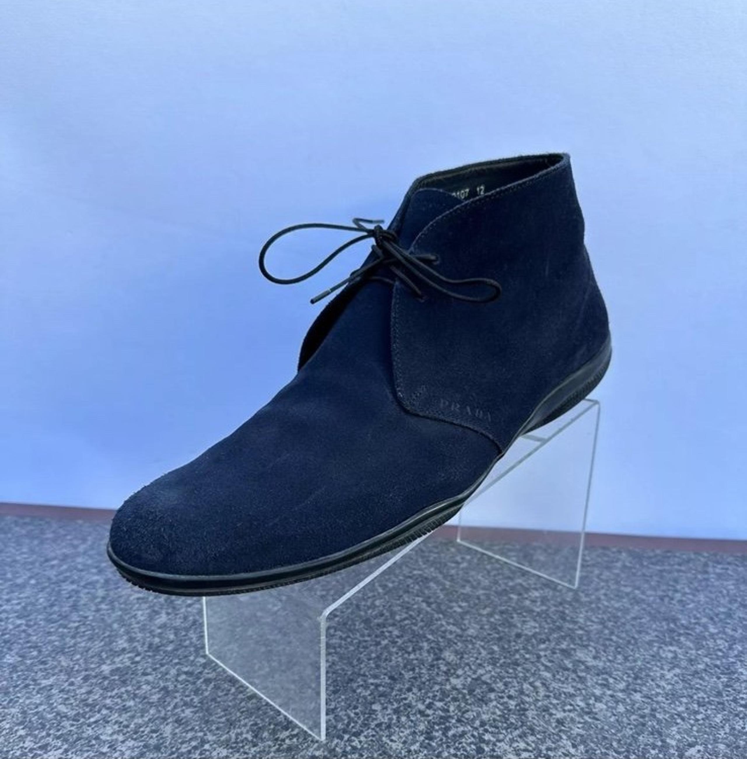 Prada Chelsea Chukka Boots Suede Navy Blue Mens 12.