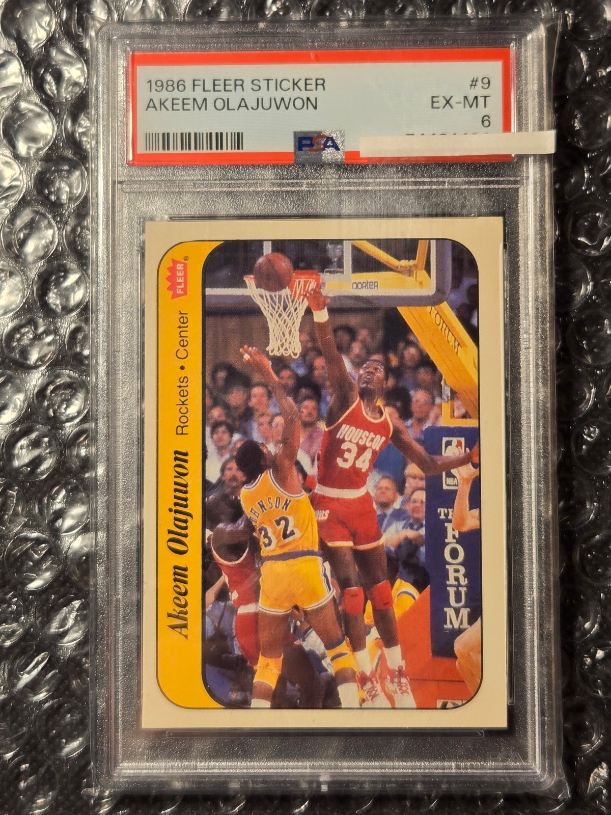 1986 Fleer Sticker #9 Akeem Olajuwon PSA 6 +FREE BUBBLE POUCH MAILERS