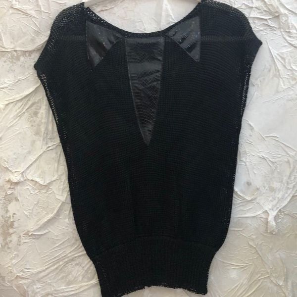 Vintage black mesh top with snakeskin detail