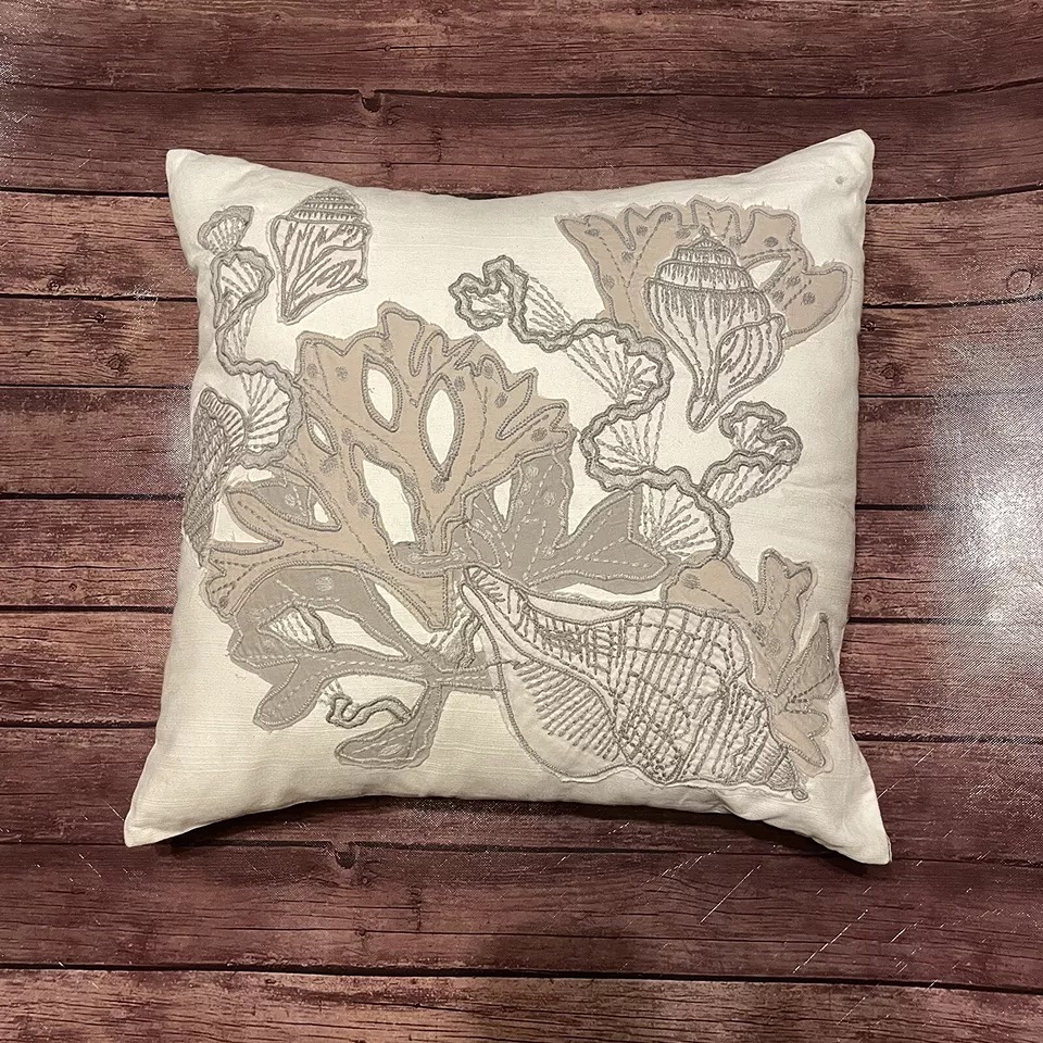 Pottery Barn 20”x20” Decorative Throw Pillow Ocean Coral Shell Gray White