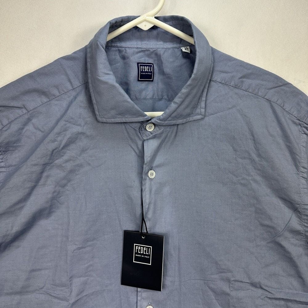 275 FIDELI Mens Dress Shirt 18/45 2XL Blue Long Sleeve Button Up Made Italy NWT