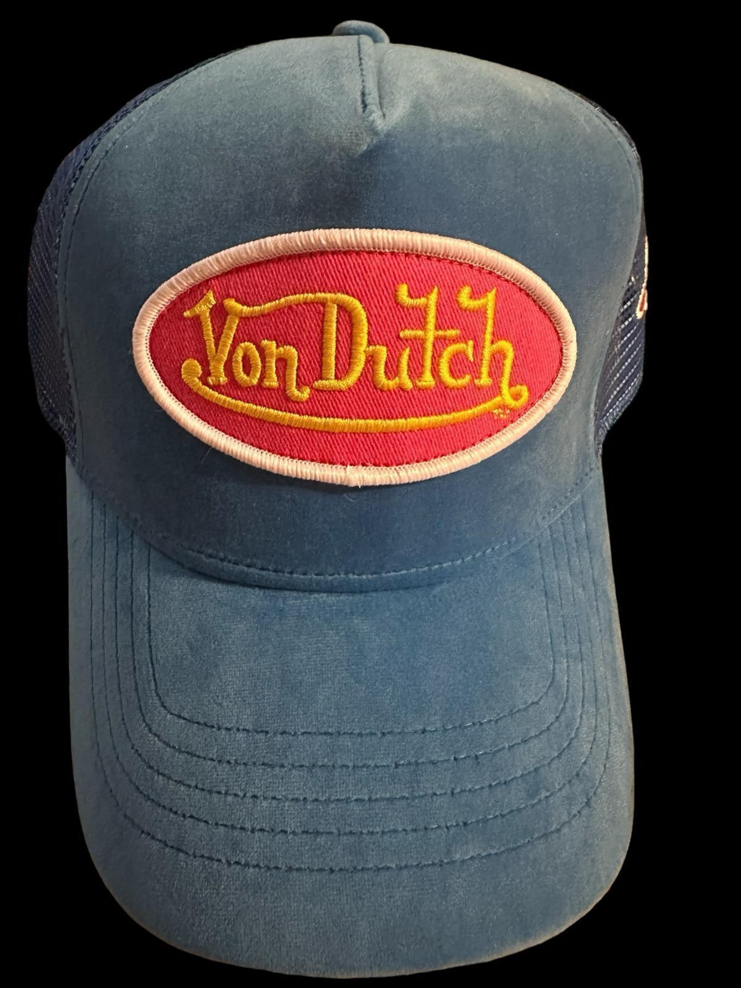Von Dutch Trucker Hat Blue Hollywood Velvet Embroidered Logo Patch Snapback Cap