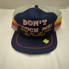 Vintage 80s 90s Don't Touch Me 3 Stripe Trucker Hat Rare Retro Funny Joke