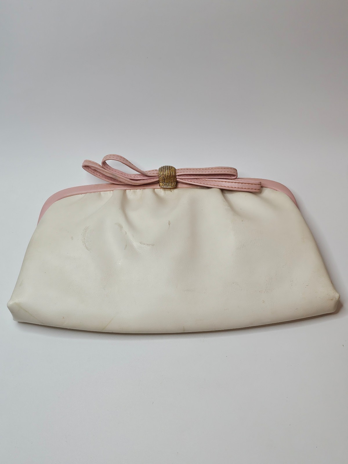 Vtg After Five Women's Clutch With Attached Coin Purse White And Pink c. 1960s