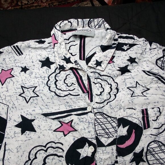Vintage Forenza Abstract Stars Doodle Pattern Button Shirt