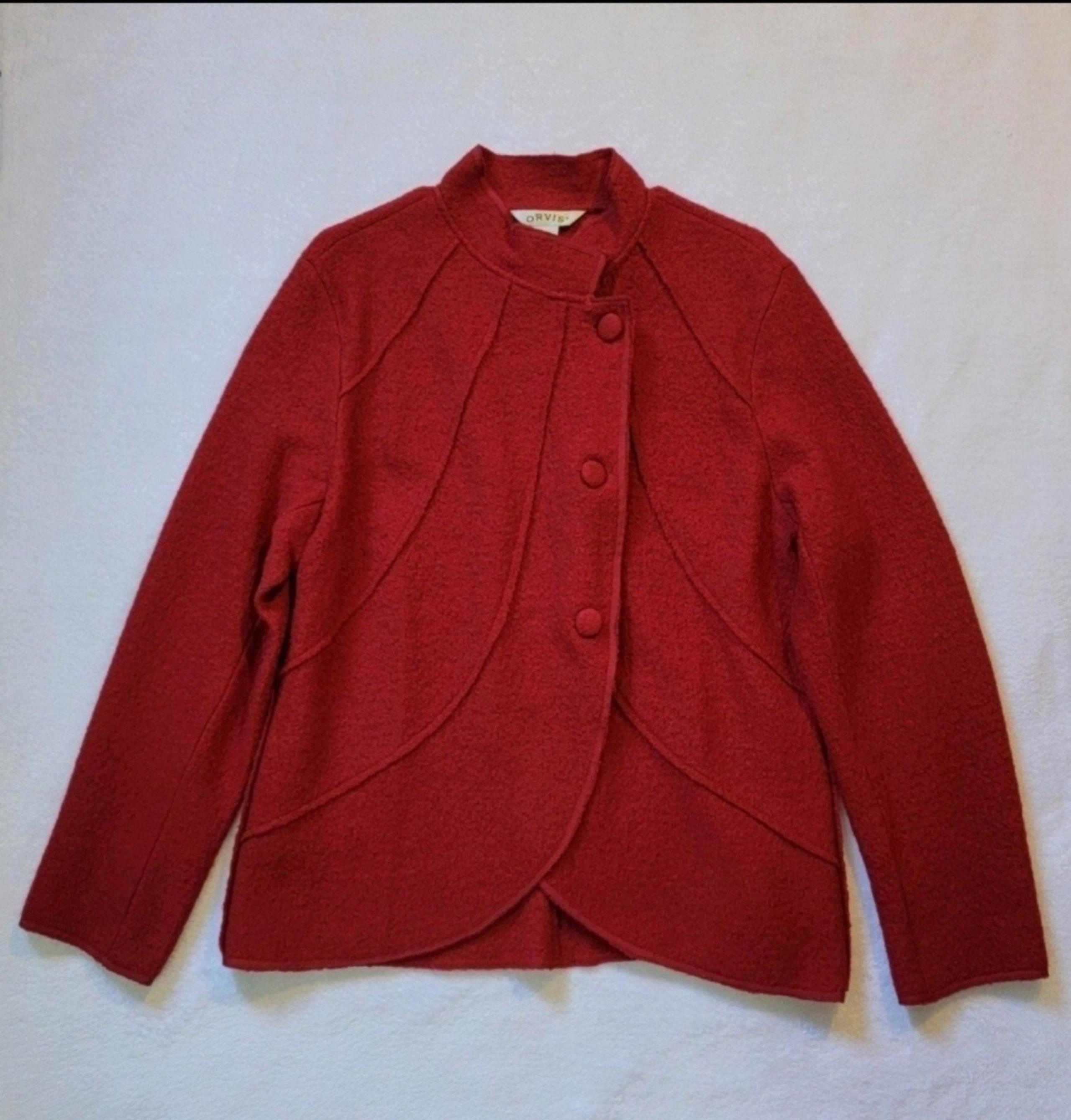 ORVIS Red Wool Button-Up Cardigan Sweater Womens Size Large