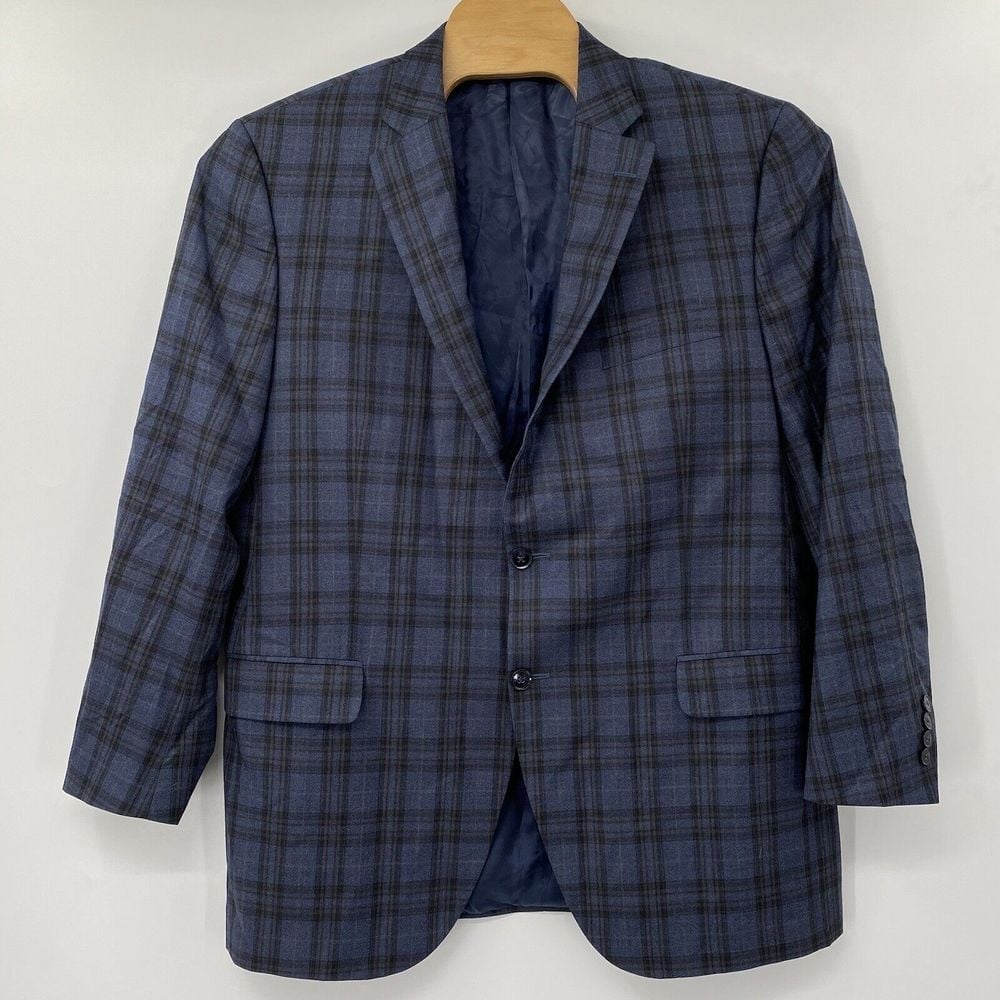 Peter Millar Men's Blazer 44T Wool Navy Plaid Sport Coat Suit Jacket