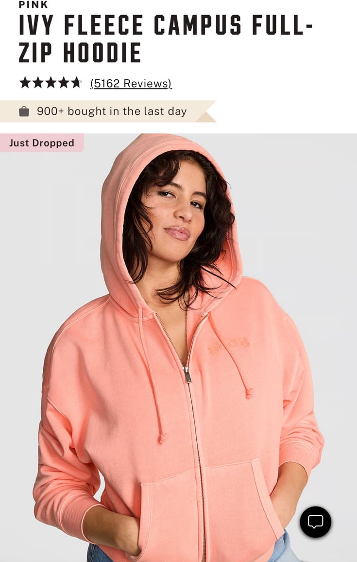 NWT Ivy Fleece Campus Full Zip up Hoodie Large VS Pink Orange hills