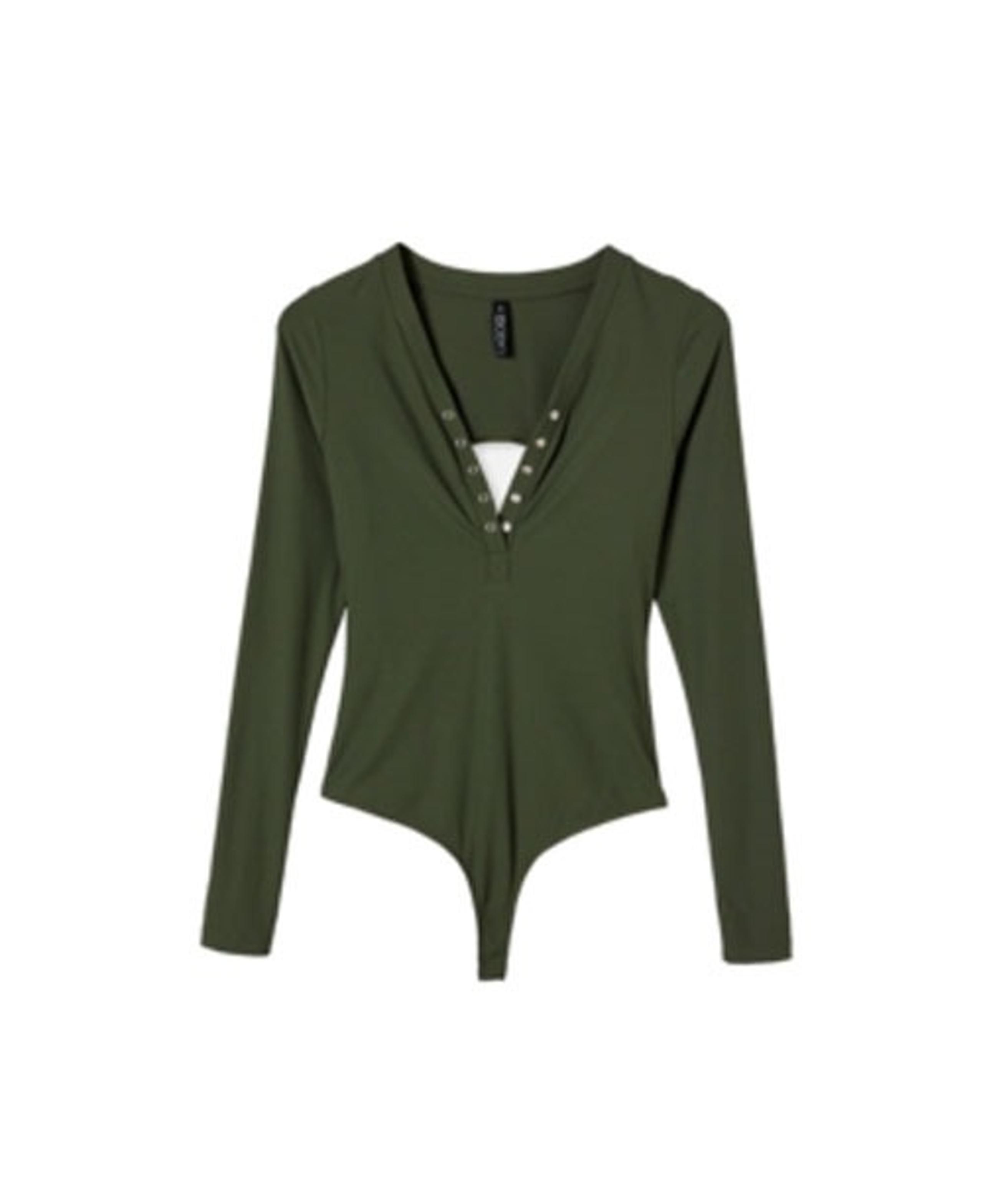 JR305 Cotton On Green Khaki Women's Open Back Bodysuit Size S