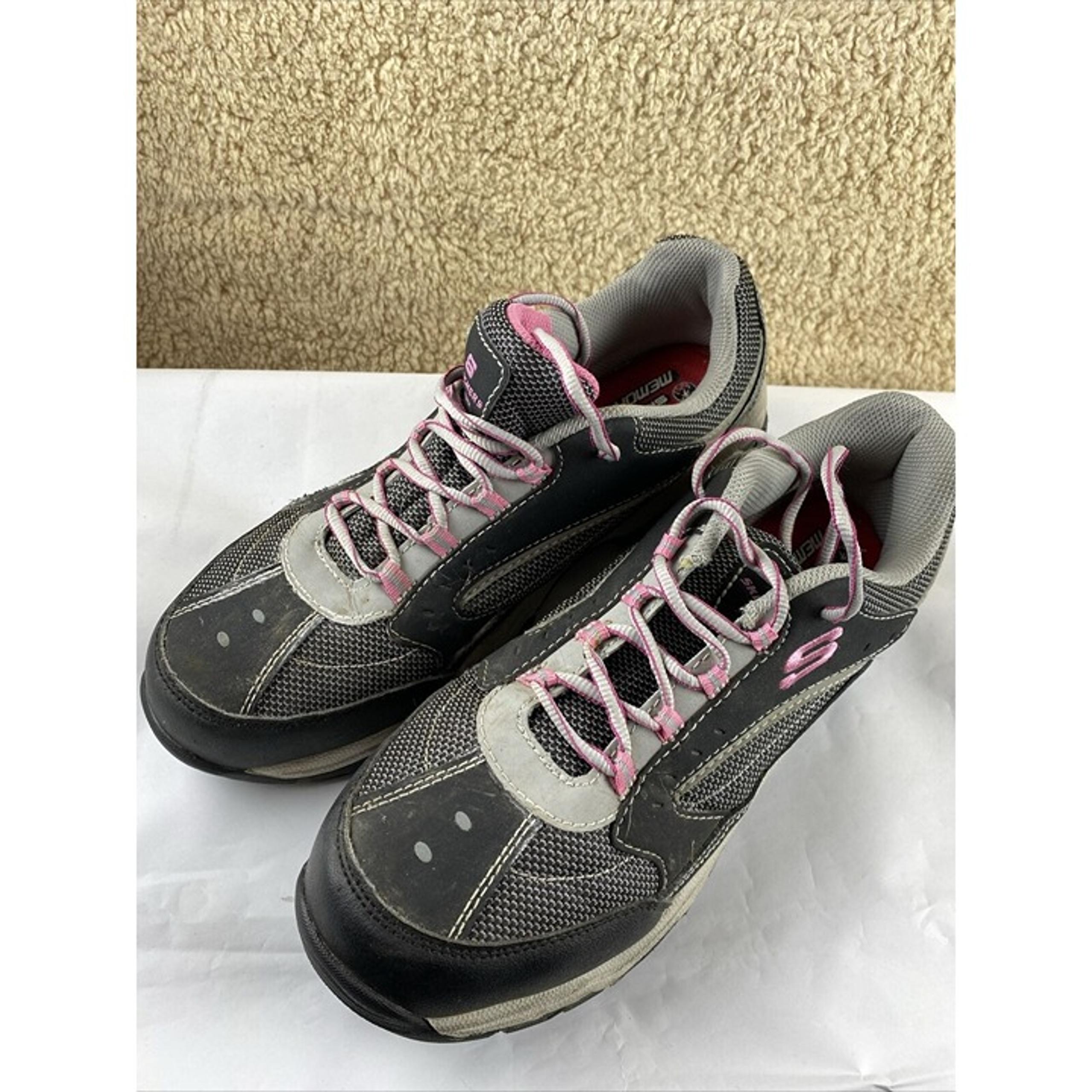 Skechers Womens Size 11 Gray & Pink Steel Toe Work Shoes Slip Resistant Lace Up