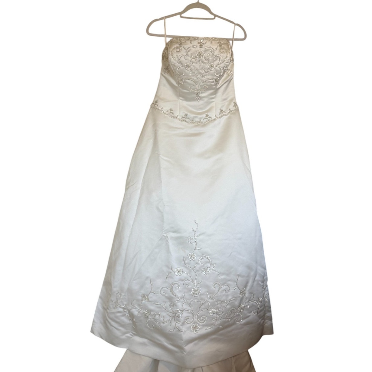 Ivory Satin Beaded Wedding Dress Women 12 Bride Fairytale Sparkle Floral Event