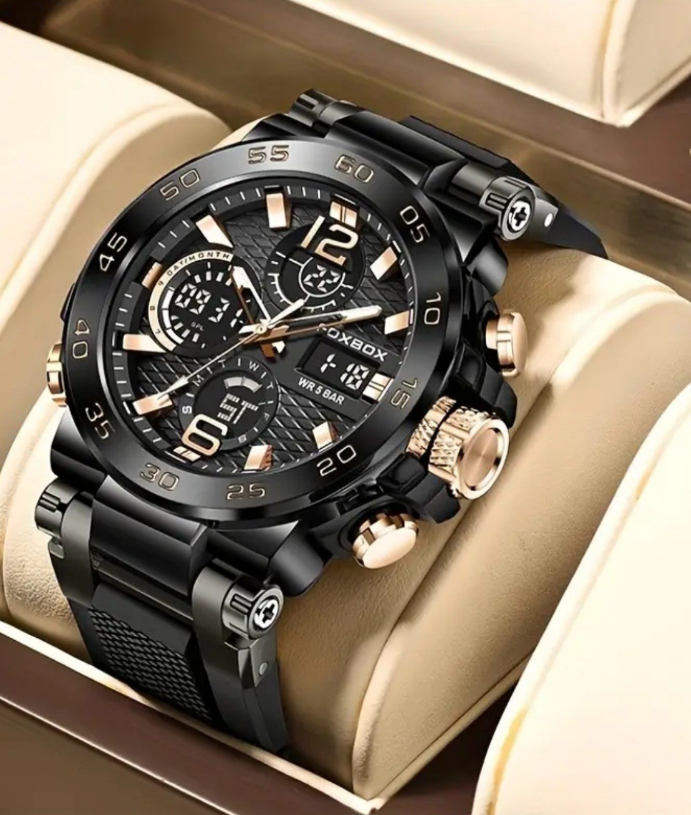 Beautiful Men's LIGE-FOXBOX Electronic Dual Display, Glow-In-Dark Watch