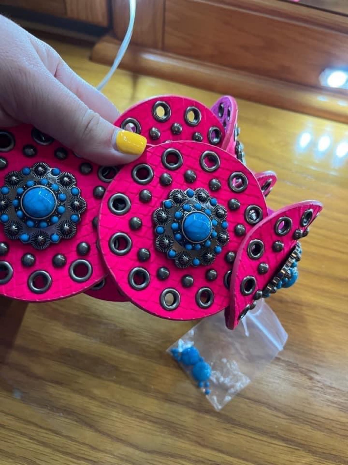 Brand new neon pink and tourquise leather belt