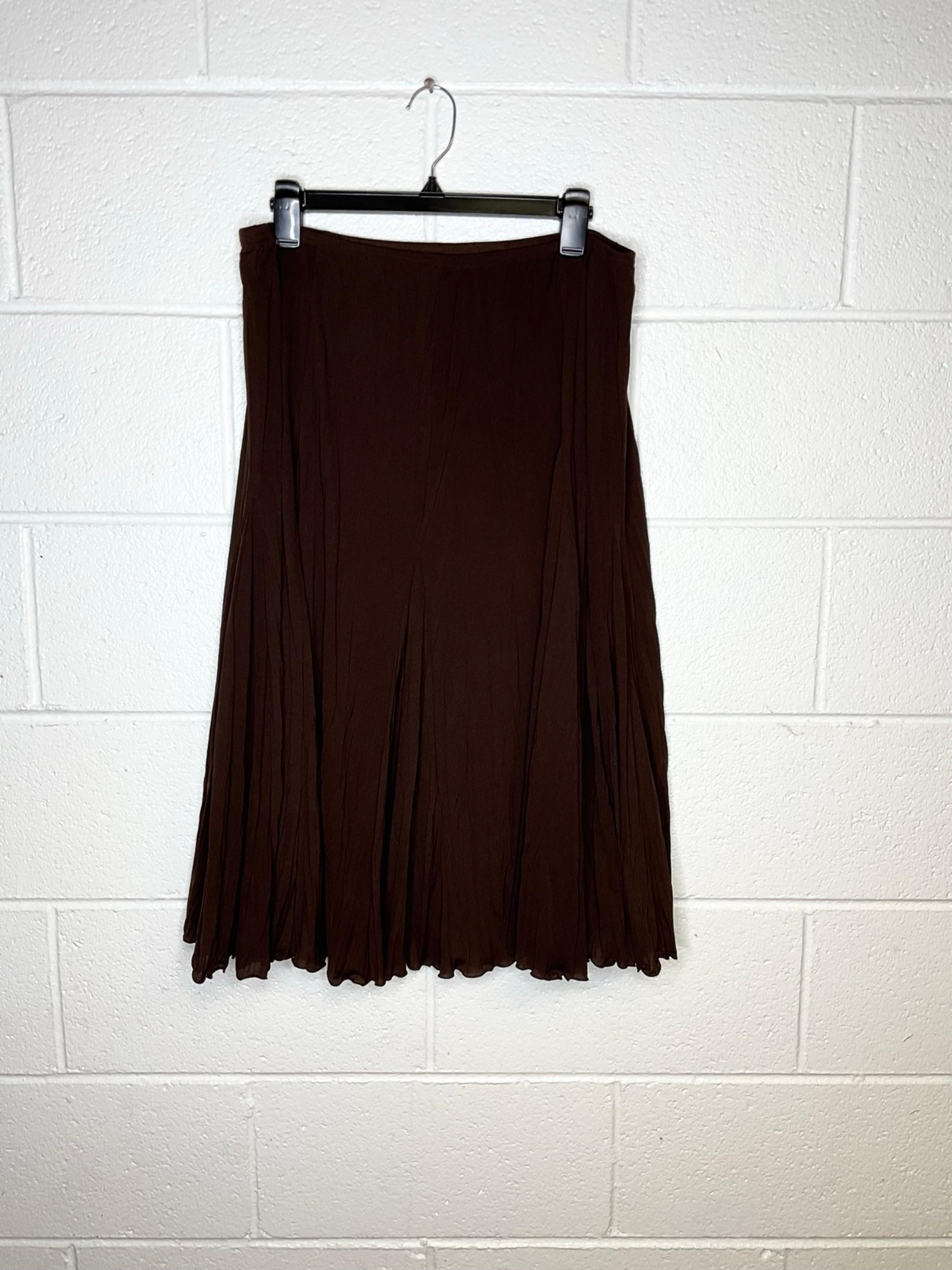 < Brown Midi A-Line Pleated Skirt> - Cato