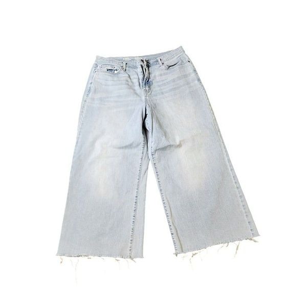 Ana High Rise Wide Leg Cropped Light Wash Denim Jeans Womens 16 Blue Raw Hem